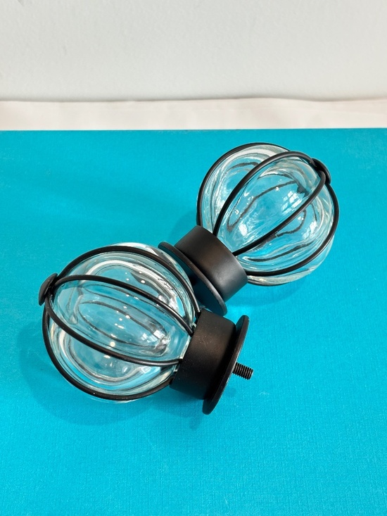 IKEA Other - IKEA Blast globe black steel round curtain rod finials spherical ribbed glass